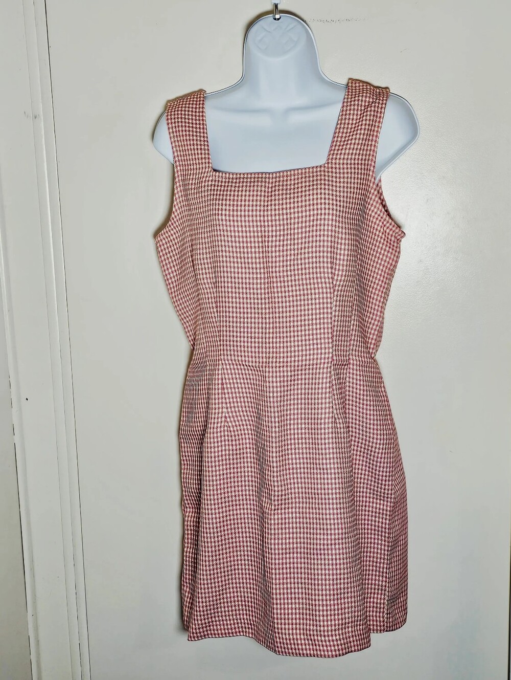 Vintage 90s La Belle Fashions Pink Gingham Jacquard Mini Dress S